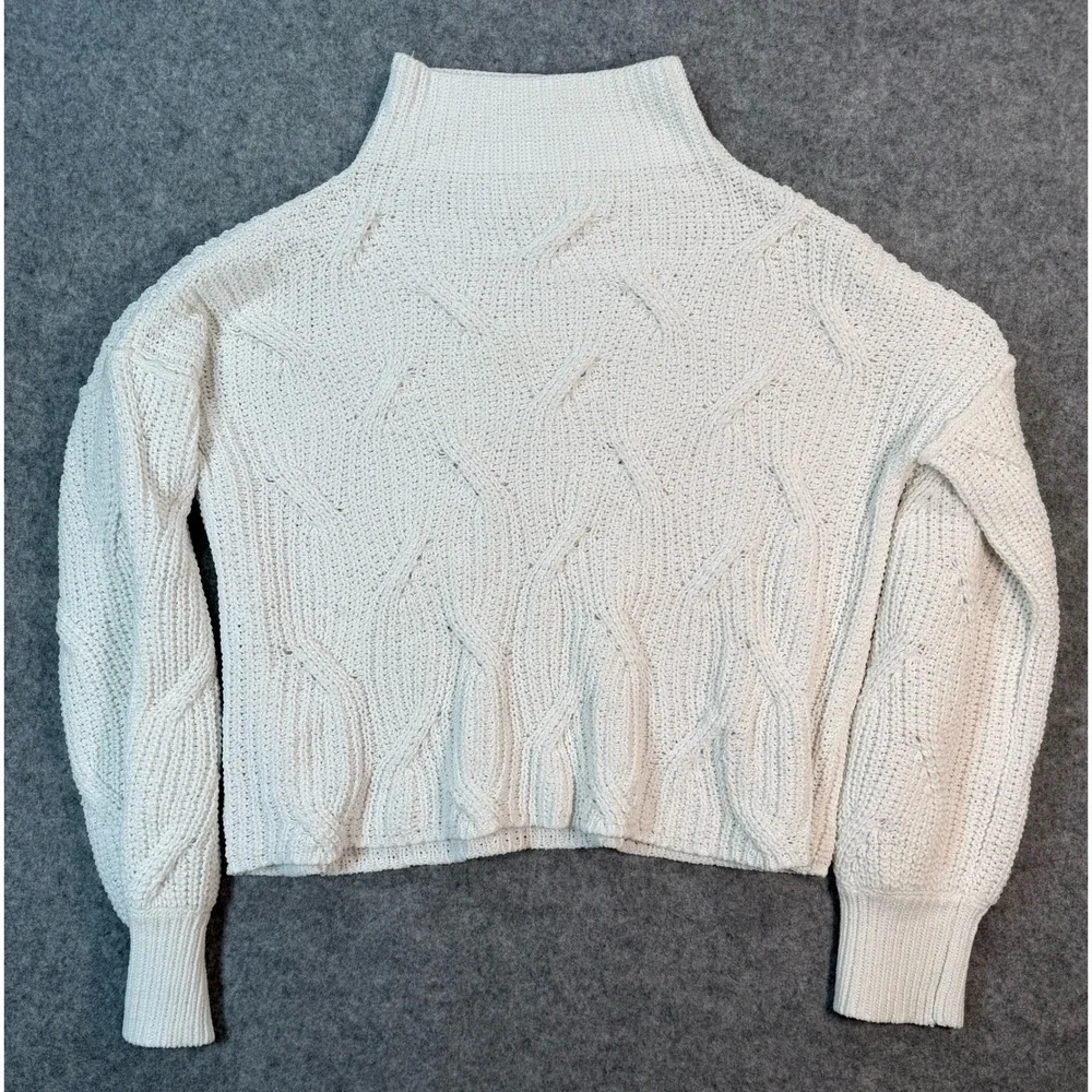 Poof Apparel Women White Chenille Cable Knit Mock Neck Sweater Large